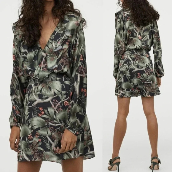 New Johanna Ortiz x H&M Green Floral Tropical Flounce Smocked Dress Ruffle M - Picture 1 of 15
